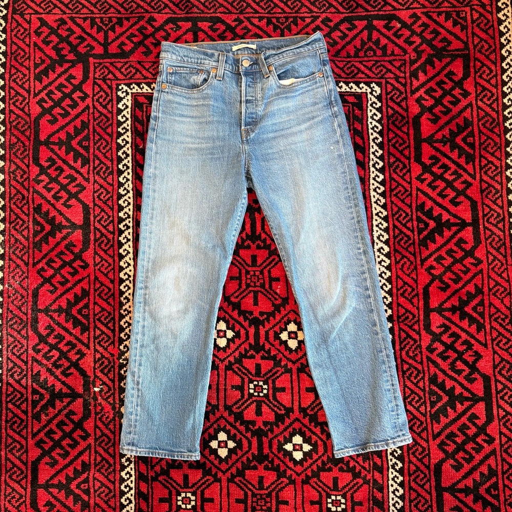 levis boyfriend slim - straight leg jeans mid blue denim 27 euc